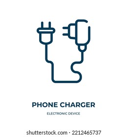 Phone Charger Icon. Linear Vector Illustration From Electronic Device Collection. Outline Phone Charger Icon Vector. Thin Line Symbol For Use On Web And Mobile Apps, Logo, Print Media.