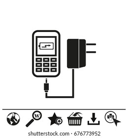 Phone charging - black vector icon