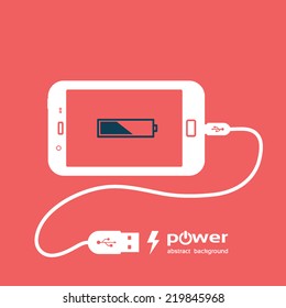 phone charging, flat icon isolated on a red. Concept background design