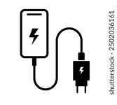 Phone Charging Icon as a Symbol for Mobile Charging Station outline black and white style