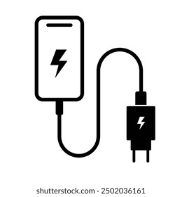 Phone Charging Icon as a Symbol for Mobile Charging Station outline black and white style