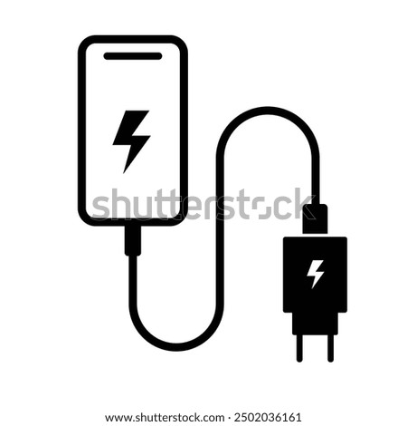 Phone Charging Icon as a Symbol for Mobile Charging Station outline black and white style