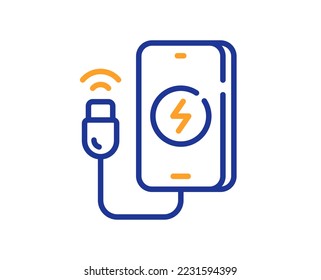 Phone charging line icon. Mobile accessories sign. Charge device symbol. Colorful thin line outline concept. Linear style phone charging icon. Editable stroke. Vector