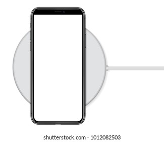 phone charging on wireless charger vector drawing on white background