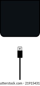 Phone charging. Smartphone charging process. monbile device charging wire silhouette. connecting phone to charger. vector illustration. stock image. EPS10.