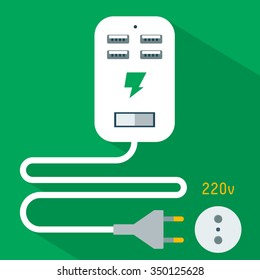 Phone charging usb device icon flat design isolated on green background