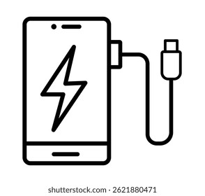 Telefonaufladung - Vektorsymbol. Set von Smartphone-Ladebatteriesymbolen. Telefon mit niedriger Akkuladung, Telefon und Ladegerät. 