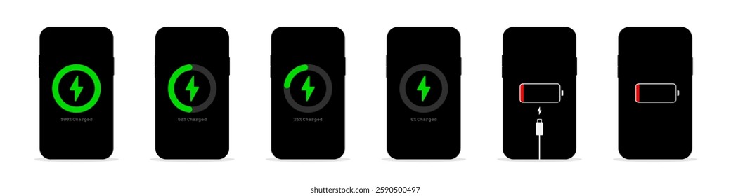 Phone charging vector illustration collection.
Phones with charging indicators.