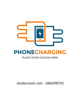 Phone charging vector logo template. This design use plug and phone symbol. Suitable for gadget.