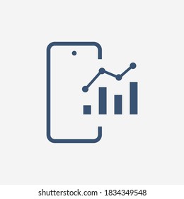 Phone with chart line vector icon. Device vector symbol. Success statistic icons set for web design. Modern flat smart phone schedule  icon for app design. Device analytics minimal flat linear icons