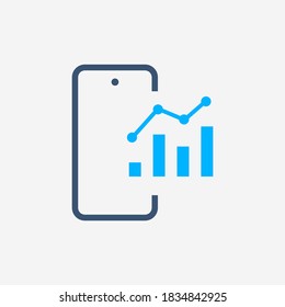 Telefon mit Diagramm Linie Vektorsymbol. Gerät-Vektorsymbol. Erfolgreiche Statistiksymbole für Webdesign. Modernes Smartphone-Fahrplan-Symbol für App-Design. Geräteanalysen minimale flache lineare Symbole
