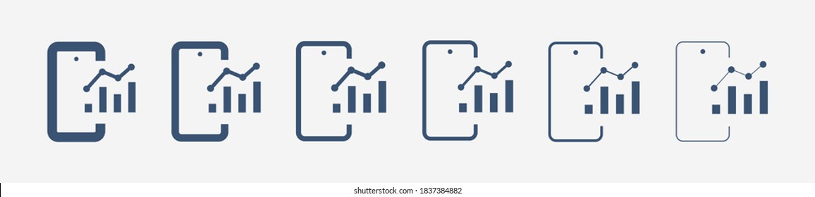 Phone with chart line vector icon. Device vector symbol. Success statistic icons set for web design. Modern flat smart phone schedule  icon for app design. Device analytics minimal flat linear icons