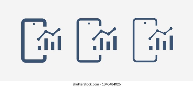 Phone with chart line vector icon. Device vector symbol. Success statistic icons set for web design. Modern flat smart phone schedule  icon for app design. Device analytics minimal flat linear icons
