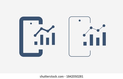 Teléfono con icono vector de línea de gráfico. Símbolo vectorial de dispositivo. Iconos estadísticos de éxito establecidos para el diseño web. Icono moderno de programación de teléfonos inteligentes planos para el diseño de aplicaciones. Análisis de dispositivos con iconos lineales planos mínimos