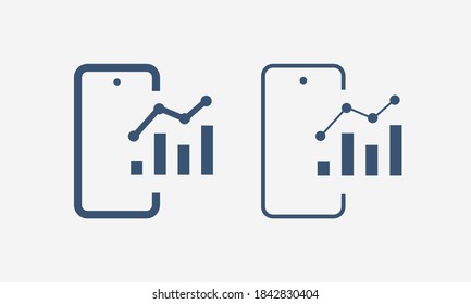 Phone with chart line vector icon. Device vector symbol. Success statistic icons set for web design. Modern flat smart phone schedule  icon for app design. Device analytics minimal flat linear icons