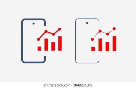 Phone with chart line vector icon. Device vector symbol. Success statistic icons set for web design. Modern flat smart phone schedule  icon for app design. Device analytics minimal flat linear icons