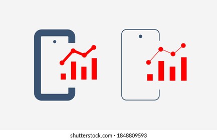 Phone with chart line vector icon. Device vector symbol. Success statistic icons set for web design. Modern flat smart phone schedule  icon for app design. Device analytics minimal flat linear icons