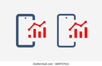 Phone with chart line vector icon. Device vector symbol. Success statistic icons set for web design. Modern flat smart phone schedule  icon for app design. Device analytics minimal flat linear icons