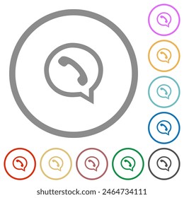 phone in chat bubble outline flat color icons in round outlines on white background