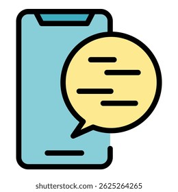 Phone chat icon. Outline phone chat vector icon color flat isolated
