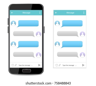 Phone Chat Interface. Text Message Mobile Phone. Empty Messaging Bubles