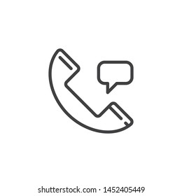 Phone Chat line icon. Handset and speech bubble linear style sign for mobile concept and web design. Telephone conversation outline vector icon. Symbol, logo illustration. Vector graphics