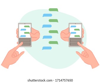 chat telefónico sobre diseño plano de caricatura de ilustraciones vectoriales en fondo blanco 