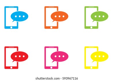 phone and chat set icons on white background