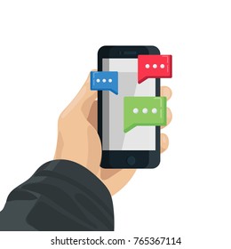 Phone chat with speech bubles vector illustration. Flat messenger design