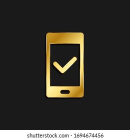 teléfono, revisa el icono dorado. Ilustración vectorial del estilo dorado