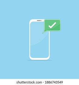 Phone with check mark Flat design. Illustration	
