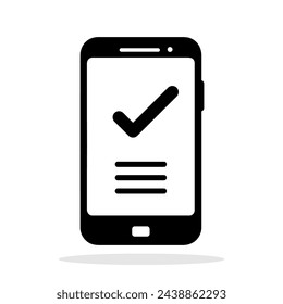 Phone with check mark icon. Black smartphone icon with check mark on white background. Vector illustration