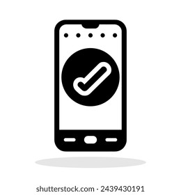 Phone with check mark icon. Black smartphone icon with check mark on white background. Vector illustration