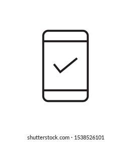 phone and check mark, icon indicates accept or agree, vector illustration on a white background, editable stroke.