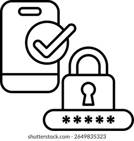 A phone with a check mark on it and a padlock next to it. The padlock is open and the phone is locked