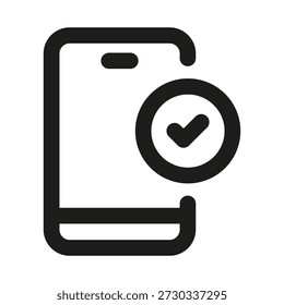 Phone with check mark professional line icon. Professional Line Vector Icon with modern mobile verification concept, minimal clean outline design and scalable approval symbol
