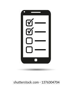 Phone and checkmark icon. Vector cellphone tick check mark, accepted