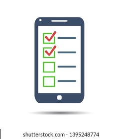 Phone and checkmark icon. Vector cellphone tick check mark, accepted
