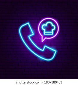 Phone Chef Neon Sign. Vector Illustration of Online Order Promotion.