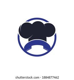 Diseño del logotipo vectorial del chef del teléfono. Diseño de iconos de sombrero de mango y chef.	
