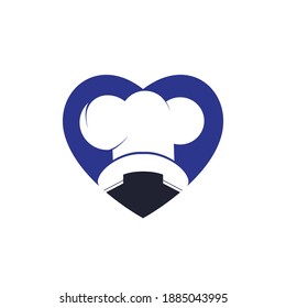 Phone chef vector logo design. Handset and chef hat with heart icon design.	