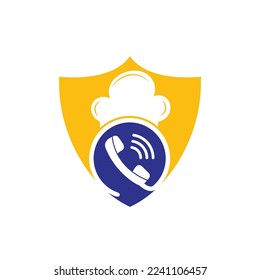 Phone chef vector logo design. Handset and chef hat icon design.	
