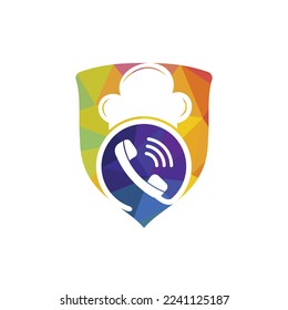 Phone chef vector logo design. Handset and chef hat icon design.	
