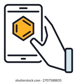 Teléfono con fórmula química en las manos Vector Concepto de química icono de color o elemento de diseño