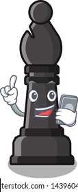 With phone chess bishop isolated with the cartoon