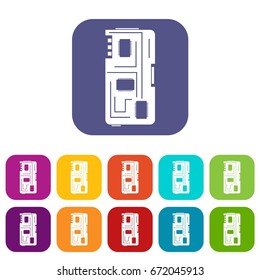 Phone chip icons set vector illustration in flat style In colors red, blue, green and other