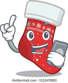 With phone christmas stocking cartoon folded in cupboard