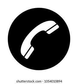 Phone circle icon. Black, round, minimalist icon isolated on white background. Handset simple silhouette. Web site page and mobile app design vector element.