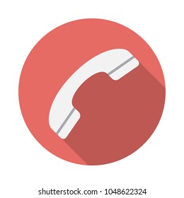 Phone circle icon with long shadow. Flat design style. Handset simple silhouette. Modern, minimalist, round icon in stylish colors. Web site page and mobile app design vector element.