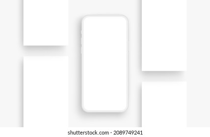 Phone Clay Mockup with Blank Web Pages for Social Media Posts or Apps Design. Vector Illustration